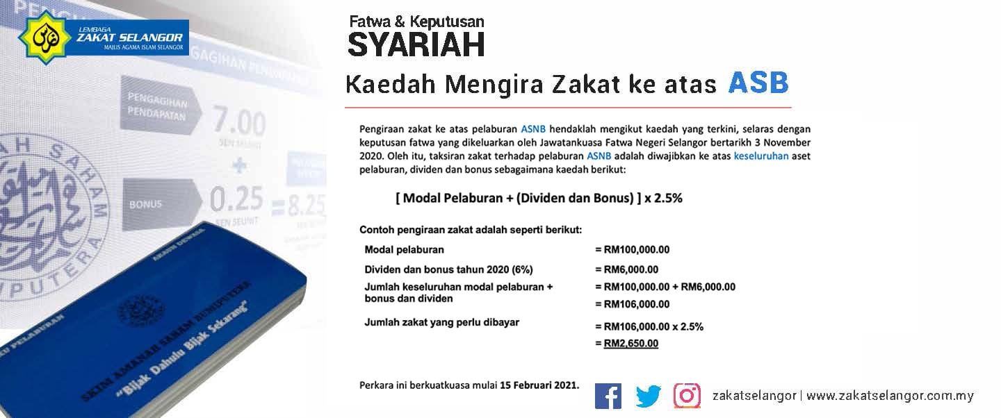 cukai dividen ASB Pengiraaan Zakat ASB berpandukan Zakat Selangor